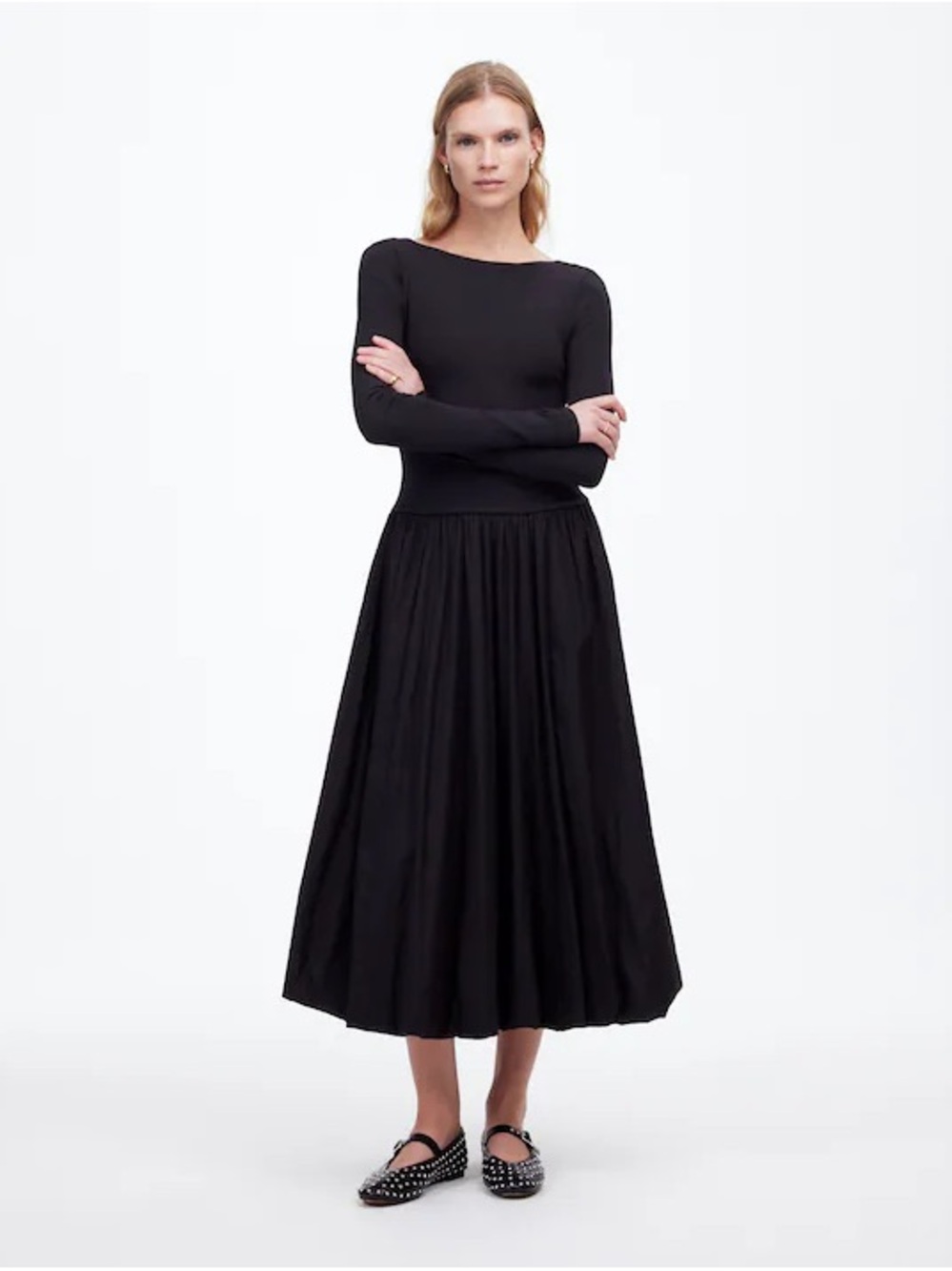 Madewell Black Long-Sleeve Midi Dress